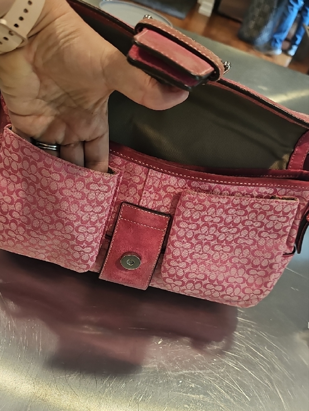 Coach Pink Signature Jacquard Buckle Shoulder Bag - Picture 8 of 8